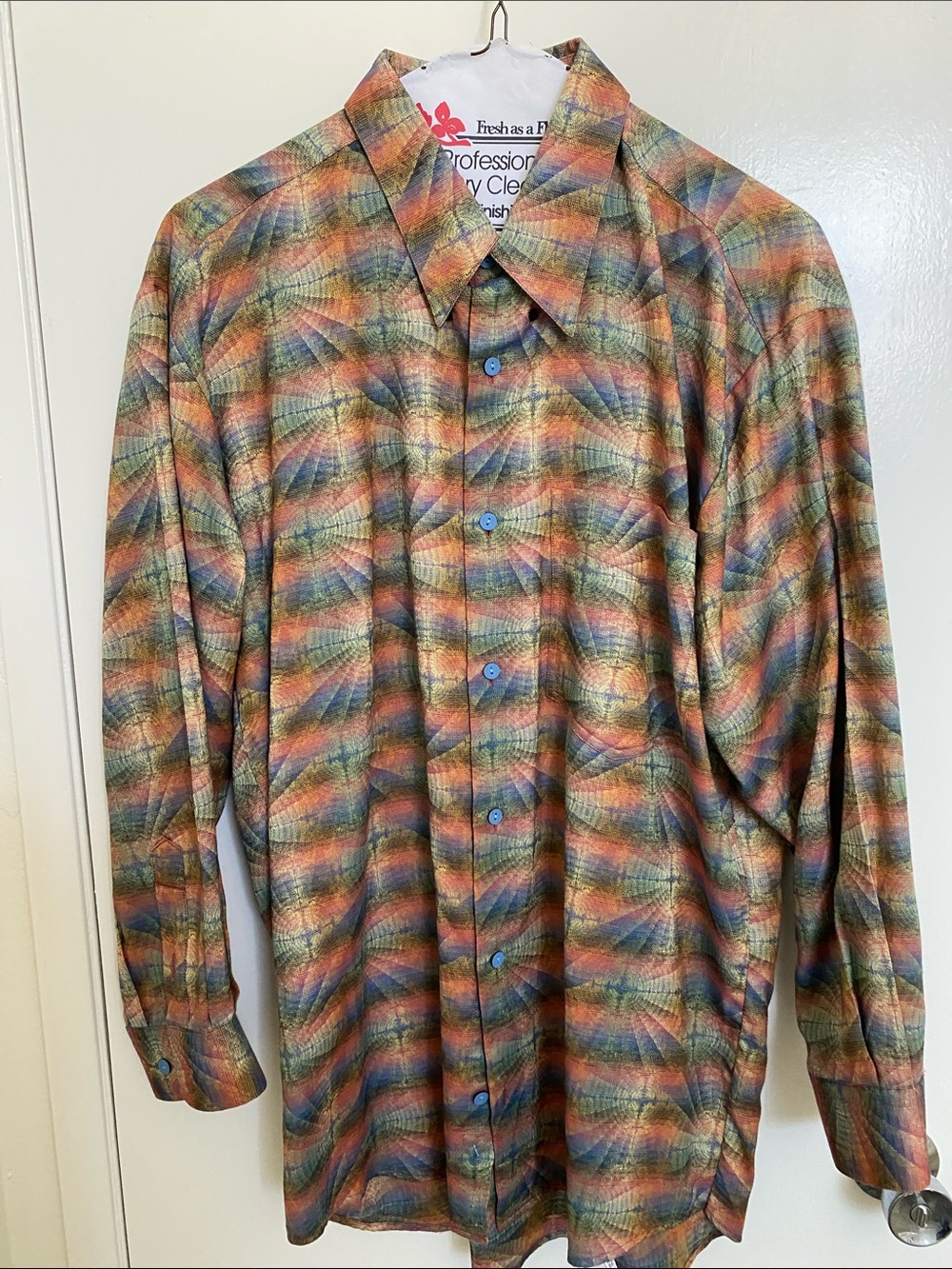 Men's Multicolor Patterned Long-Sleeve Shirt cotton